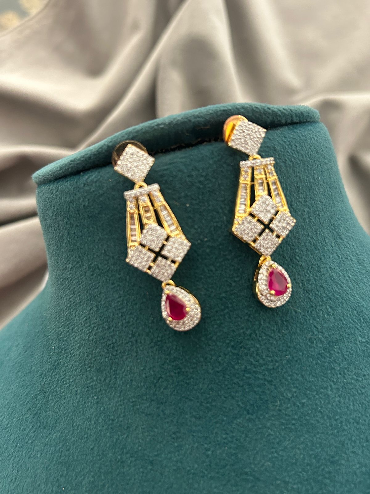 Ruby Drop Diamond Look Necklace Set